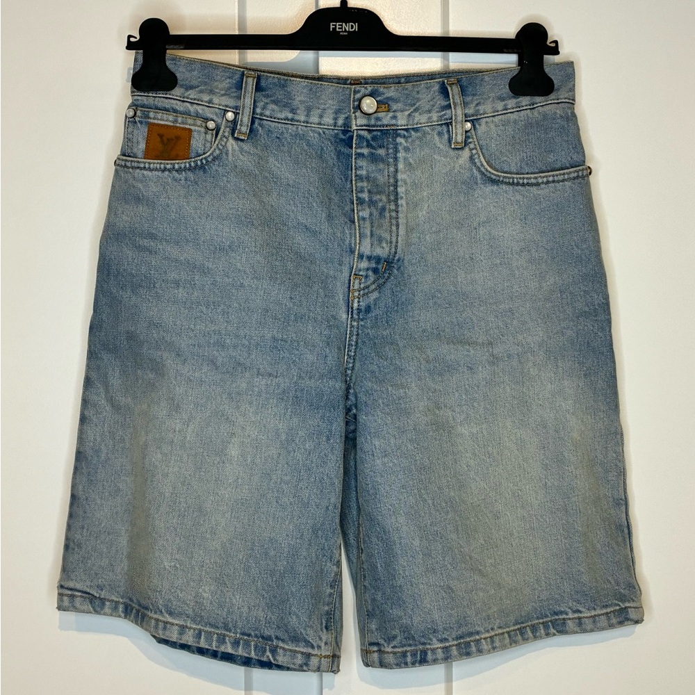 Louis Vuitton 28 Men’s Damier Leather Patch Denim Shorts